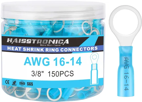 Vista 14 de Haisstronica - 200 conectores de anillo termorretráctil de calibre 1/4" de grado marino, conectores de alambre azul AWG 16-14, conectores de anillo