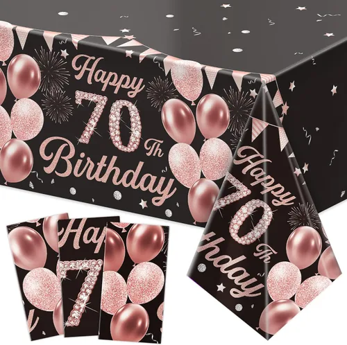 Vista 13 de Labeol Paquete de 3 manteles para cumpleaños número 18, decoraciones de cumpleaños número 18 negras y doradas, manteles rectangulares desechables