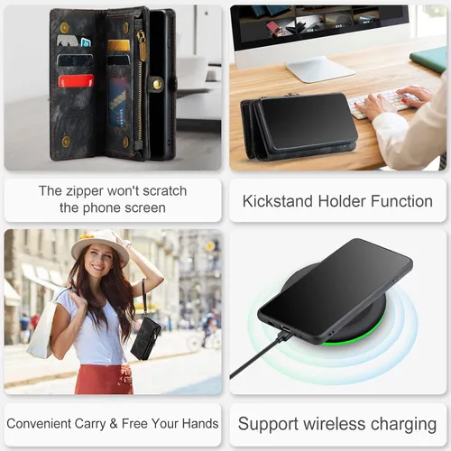 Vista 6 de Asuwish Funda de teléfono para Samsung Galaxy S10 Plus con cierre de cremallera, protector de pantalla de vidrio templado y tarjetero con tapa