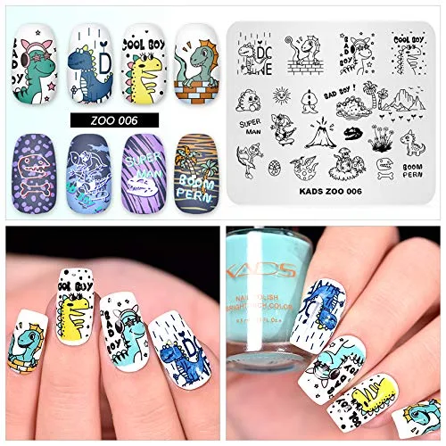 Vista 4 de KADS Plantilla de estampado de uñas lindas placas de diseño de imagen para decoración de uñas y bricolaje lindo dragón (ZOO006)