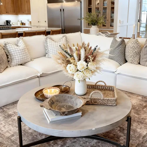 Vista 4 de 100 piezas de arreglo de flores artificiales con jarrón, rosas de seda artificiales en jarrón, decoraciones para mesa de café, pasto pampas seco