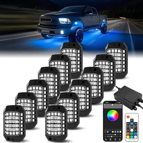 Vista 11 de 4 vainas de luces RGB de ángulo completo compatibles con camiones de 12 V, Jeep, UTV, SUV, ATV, barco, carrito de golf, impermeable, multicolor