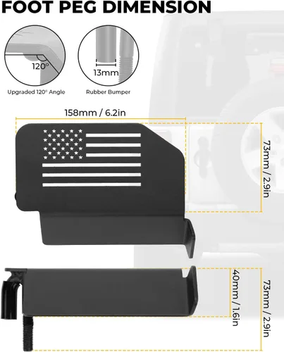 Vista 5 de Estriberas Wrangler mejoradas compatibles con Wrangler JK JL Gladiator JT 2007 a 2026, ángulo de 120° para puerta exterior, bisagra, pedales