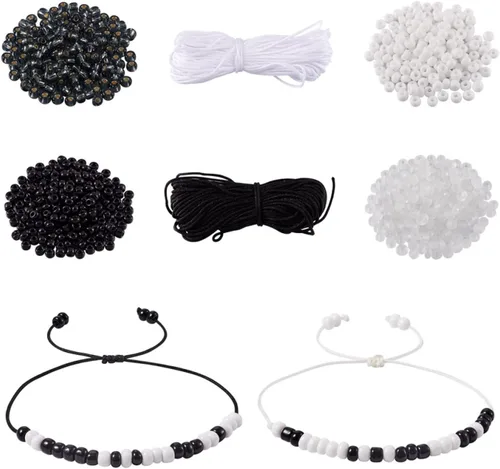 Mega Pet Kit de fabricación de pulseras con código morse con 1170 cuentas redondas de semillas de vidrio 6/0 y hilos de nailon trenzados de 65.6 ft,