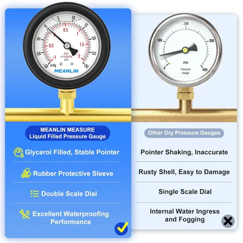 Vista 125 de MEANLIN MEASURE - Vacuómetro de presión de vacío de acero inoxidable, esfera con cara de 2.5 pulgadas, NPT de 1/8 de pulgada, montaje trasero