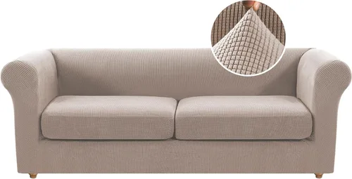 Vista 12 de H.VERSAILTEX - 4 piezas de fundas de sofá elásticas para sofá de 3 cojines, fundas de sofá de estilo Chesterfield tradicional