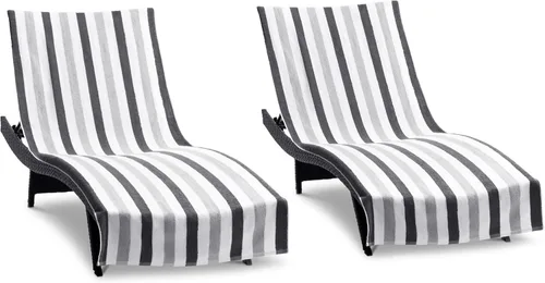 Arkwright Cabo Funda para Tumbona - Paquete de 2 - Toalla de cabaña de algodón suave a rayas con soporte para bolsillo para silla de playa/piscina