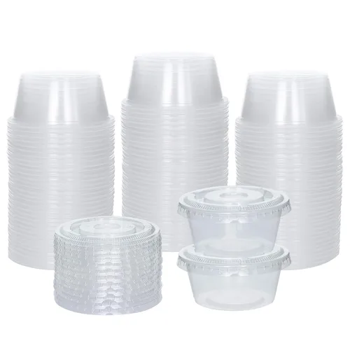 Vista 11 de Galashield 100 juegos de recipientes pequeños de plástico de 0.5 oz con tapas, vasos para shots de gelatina, vasos desechables para porciones