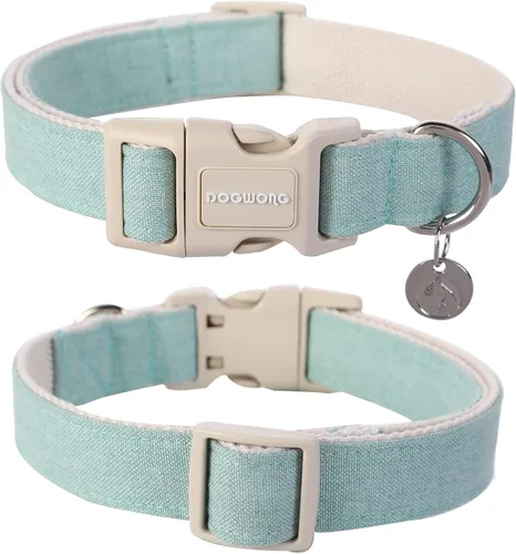 Vista 105 de DOGWONG Collar de algodón y cáñamo para perros, collar rosado resistente ajustable de tela natural suave para mascotas, lindo collar de boda