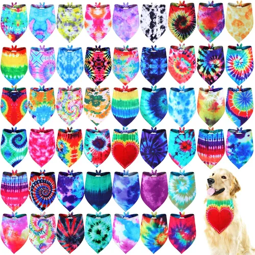 Vista 7 de Silkfly 50 bandanas de verano para perros, bufandas para mascotas, para peluquería, triángulo, lavable, babero para perros grandes, fiesta