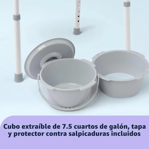 Vista 6 de Medline Cómoda de Acero 3 en 1 para Cabecera, Asiento Alargado, Marco Plegable Resistente, Cubeta de 7.5 QT., Capacidad de Peso de 350 lb., Asiento