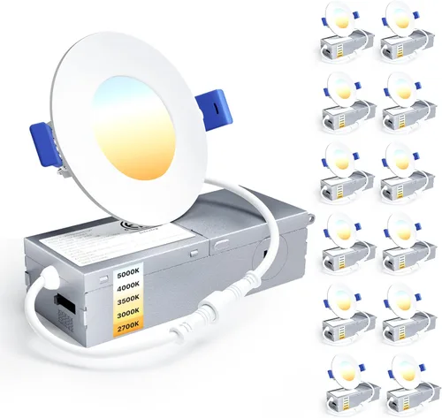 Vista 17 de Ensenior Paquete de 12 Luces LED Empotradas de Techo de 6 Pulgadas, Regulables, 2700K-5000K 5CCT, 1200LM 12W 120V, Downlight Tipo Oblea Sin Caja