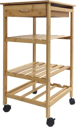 Vista 2 de Redmon Desde 1883 Mobile Island Carrito de cocina con cajón, estantes y estante para vino, bambú (5460)