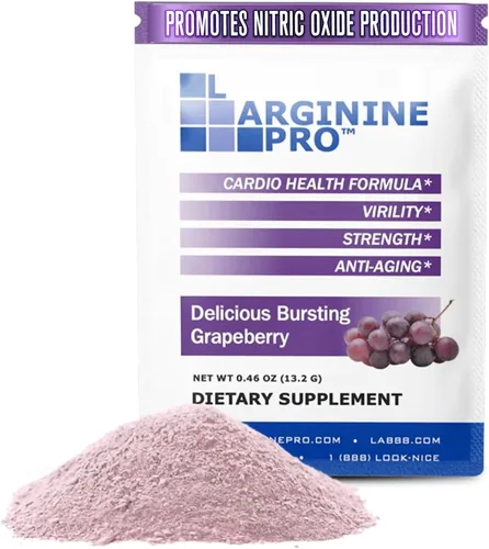L-ARGININE PRO Suplemento en polvo | 30 paquetes de una sola porción tamaño de viaje | 5,500 mg de L-arginina más 1,100 mg de L-citrulina, uva