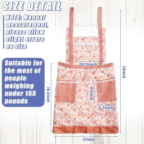 Vista 3 de Zhanmai 3 Pcs Women Floral Aprons with Pocket Soft Kitchen Chef Aprons for Women Cooking Gardening