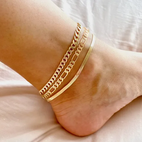 Vista 2 de Tobilleras de oro para mujer, chapadas en oro de 14 quilates, hechas a mano, delicadas capas de corazón, tobillera para mujer, impermeable, cuentas
