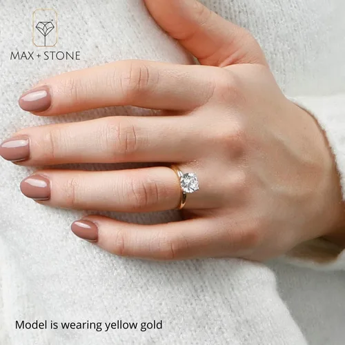 Vista 3 de MAX STONE - Anillo de compromiso solitario redondo de 2 quilates para mujer anillos de compromiso de oro de 14 quilates Anillo de diamante