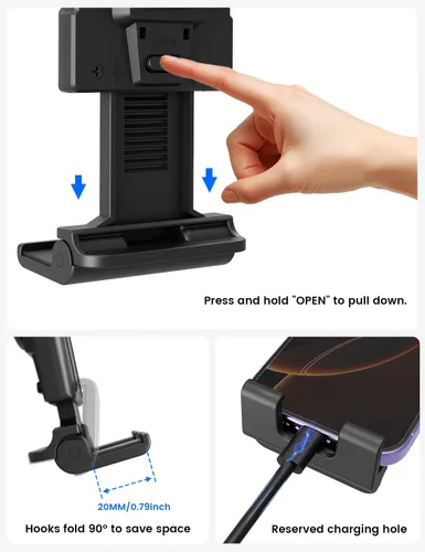 Vista 6 de OHLPRO Soporte para tablet para tablero de automóvil y parabrisas, soporte para iPad con ventosa, rotación de 360°, soporte retráctil ajustable