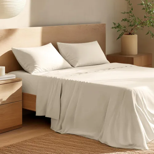 Vista 13 de Bare Home Juego de sábanas y fundas de almohada de 100 % algodón orgánico para cama individual, tejido percal vigoroso, ligero y transpirable