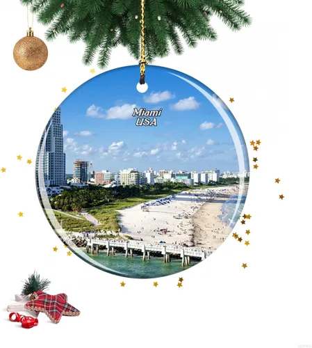 Beach Miami Florida USA Christmas Ornament, Gift for Christmas, Home Decor Ornament, Christmas Tree Decorations Ornament, Xmas Tree