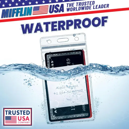 Vista 3 de Porta tarjetas vertical para tarjeta de identificación, de plástico transparente, resellable, resistente al agua Paquete de 10