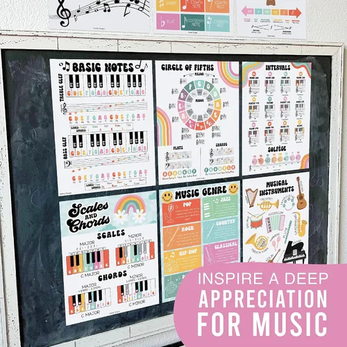 Vista 7 de Hadley Designs 9 pósteres de aula de música – Decoración de aula de música retro, impresiones de coro y solfeo, decoraciones de tablón de anuncios