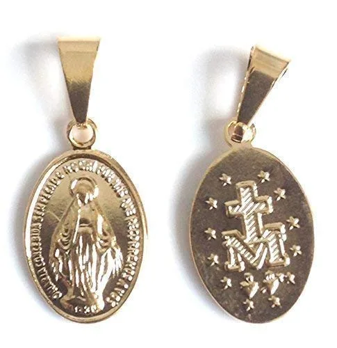 Vista 8 de Cross Necklace 18k Gold Plated Miraculous Medal 18 Inches Chain Medalla Virgen de la Milagrosa