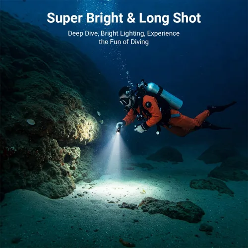 Vista 5 de Linterna de buceo de 873 pies de profundidad, linterna submarina para seguridad de buceo, luz de buceo, recargable IPX8 impermeable, 3 modos
