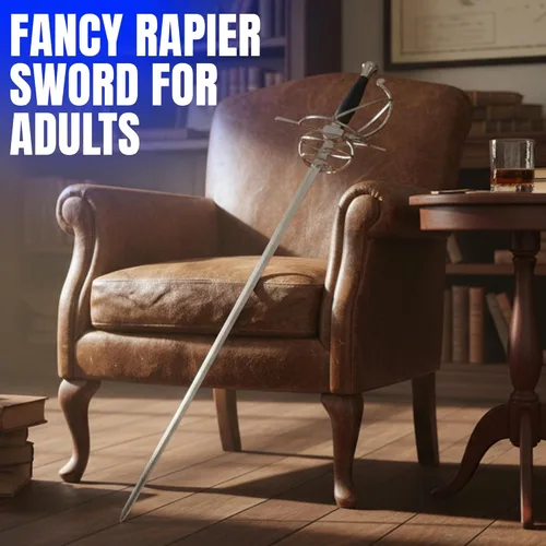 Vista 5 de SZCO Supplies - Espada de estoque elegante de 43.5 pulgadas para adultos con vaina, espada de esgrima medieval, hoja de metal de acero inoxidable