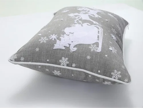 Vista 4 de Pillow Perfect Funda de almohada lumbar gris de trineo y renos de Papá Noel, 13 x 19 pulgadas, color gris