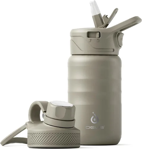 Vista 76 de IDEUS Botella de agua aislada de acero inoxidable con 2 tapas a prueba de fugas, termo para senderismo, ciclismo, 32 onzas, violeta