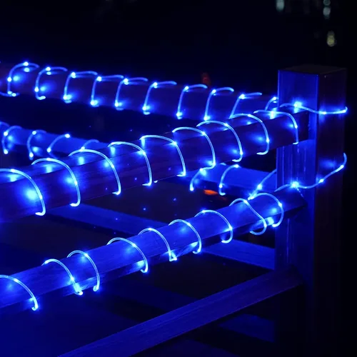 Vista 4 de Cuerda de luces solares impermeables para exteriores, 66 pies, 200 luces LED solares de Navidad, luces solares azules para exteriores, para piscina