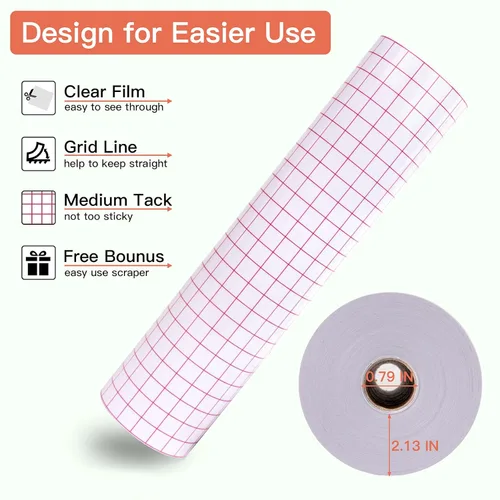 Vista 2 de HTVRONT Cinta de transferencia para vinilo 12 x 90 pies con rejilla de alineación roja cinta de transferencia transparente de adherencia media