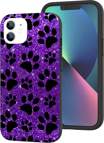 Funda compatible con iPhone 11, diseño de pata de perro negra y morada, funda protectora de TPU suave con diseño para mujeres y niñas
