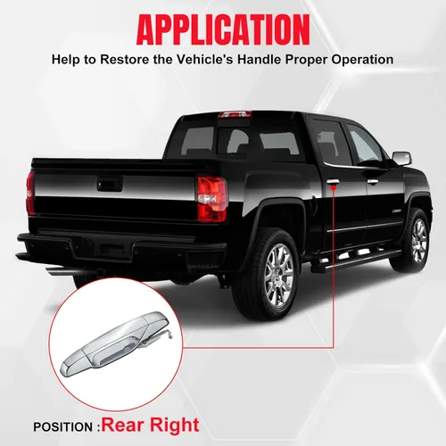 Vista 5 de 22738726 Manija exterior cromada para puerta trasera derecha del pasajero, compatible con Cadillac Escalade, compatible con Chevy Avalanche