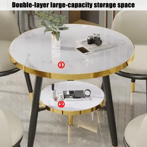 Vista 7 de YVYKFZD Office Reception Room Club Table, Simple Kitchen Dining Table Set with Storage Shelf, Round Conference Table for 4, Business Conference Room