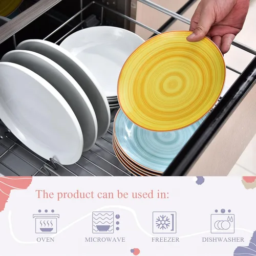 Vista 6 de Miicol Juego de Platos de Postre de Cerámica de 6, Platos de Aperitivo Coloridos de 8 Pulgadas, Platos de Ensalada Apilables, Platos de Cena