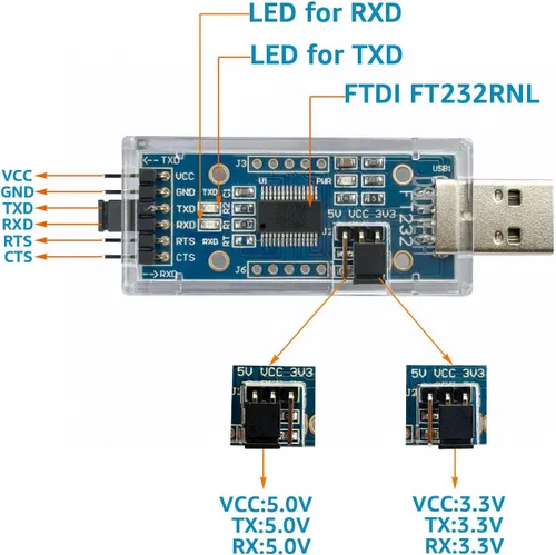 Vista 2 de DSD TECH SH-U09C Adaptador serie USB a TTL con chip FTDI FT232RL compatible con Windows 11, 10, 7 y Mac
