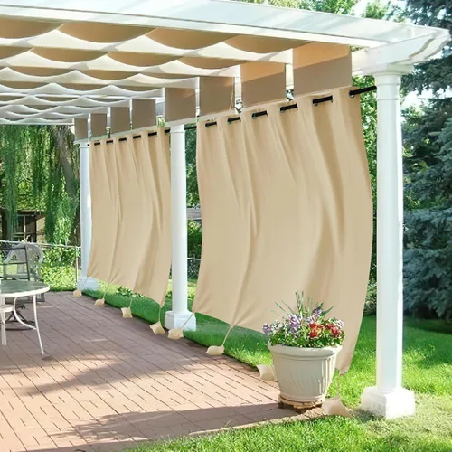 Vista 14 de RYB HOME Cortinas para exteriores resistentes al viento, cortina opaca impermeable con bolsa de peso, cortinas aisladas de privacidad para patio