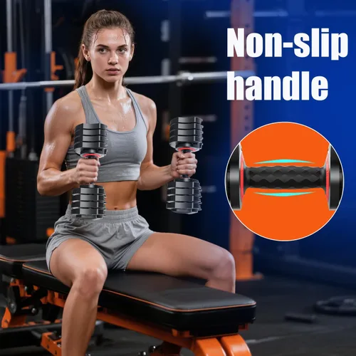 Vista 4 de LEEKEY Mancuernas ajustables, mancuernas con mango antideslizante para ejercicio y fitness, ajuste rápido de peso, equipo de entrenamiento