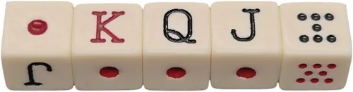 Juego de dados de póquer español – 0.630 in 6 lados cuadrados esquina dados – Dot K Q J 8 7 símbolos (marfil, 05 dados)