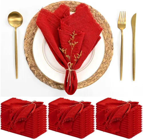 Vista 20 de Paquete de 12 servilletas de lino y algodón beige de 16 x 16 pulgadas, hechas a mano con flecos, servilletas de tela suave, lavables y rústicas