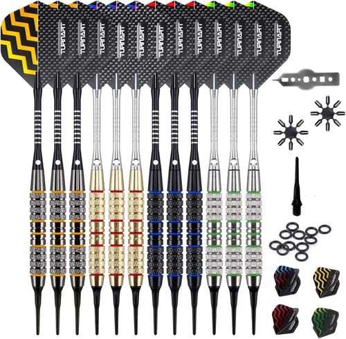 Vista 9 de Turnart Juego de dardos con punta de plástico - Juego de dardos profesionales de punta suave para tablero electrónico de 12 piezas, 18 gramos con 50