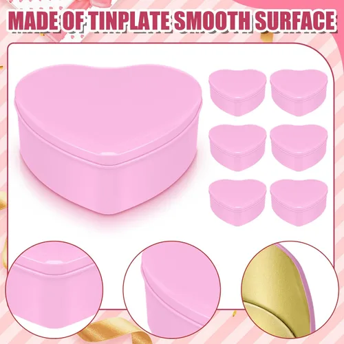 Vista 3 de Blulu 6 latas de metal en forma de corazón para el día de San Valentín con tapas de 4.72 x 4.33 pulgadas, cajas de dulces de San Valentín, tarro