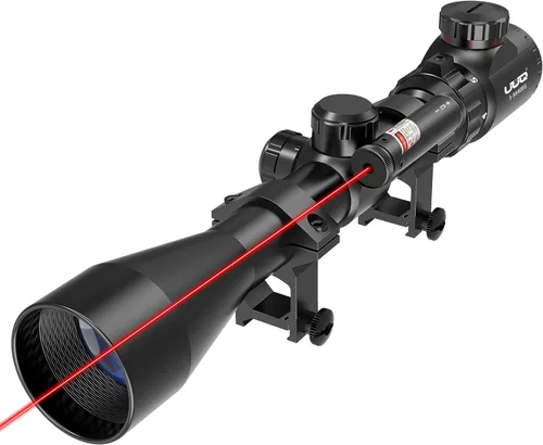 UUQ 3-9×40 Mira para rifle con láser para pistola, iluminación roja/verde y retículo con telémetro, para caza, airsoft y pistolas de perdigones,
