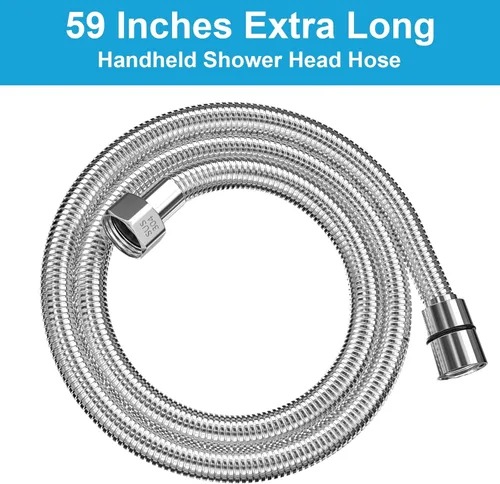 Vista 2 de Manguera de ducha de 59", extralarga, de acero inoxidable 304, manguera de ducha de mano, extensión/reemplazo, flexible y duradera, inserto