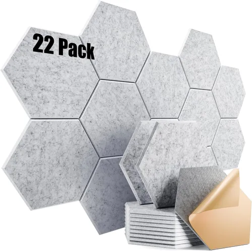 Vista 77 de Paquete de 12 paneles acústicos autoadhesivos de 12 x 10 x 0.4 pulgadas, paneles de espuma a prueba de sonido con alta densidad, diseño forrado