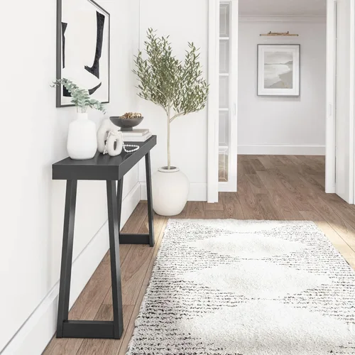 Vista 3 de Plank+Beam Mesa consola de madera maciza, 46 pulgadas, mesa de sofá, mesa de entrada estrecha para pasillo, detrás del sofá, sala de estar, Negro