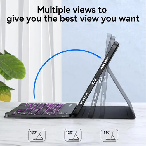 Vista 6 de TECKNET Funda para iPad A16 de 11ª/10ª generación con teclado, retroiluminación de 7 colores, funda de teclado Bluetooth inalámbrica desmontable