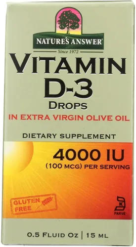 Nature's Answer Gotas de vitamina D-3 | Mezclado con aceite de oliva dorado virgen extra | Se absorbe rápidamente en el cuerpo | Sin rellenos, sin